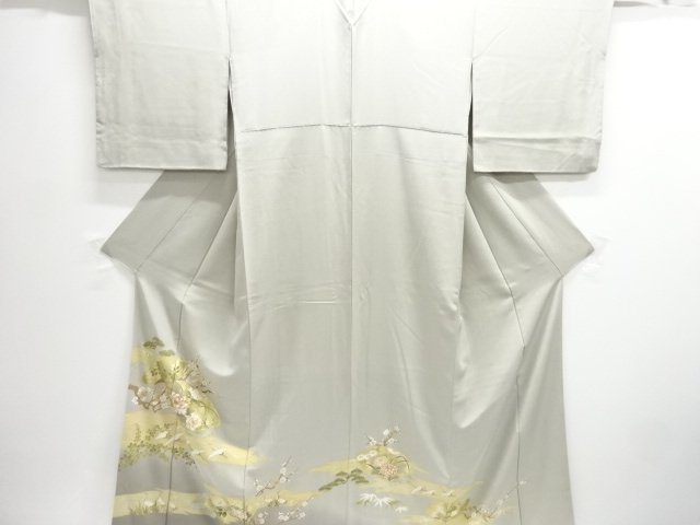 JAPANESE KIMONO / IRO-TOMESODE / KINSAI / EMBROIDERY / CRANE / ONE CREST 